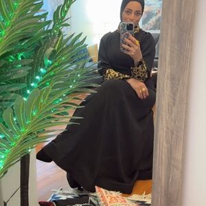 Black Maxi Abaya with Gold Embroidered Cuffs and Collar